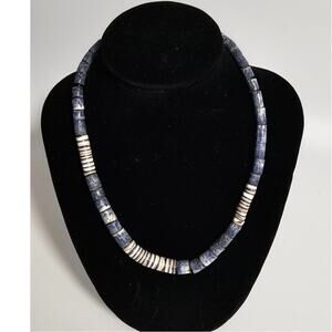 Vintage Santo Blue and White Coral Heishi Necklace 70s